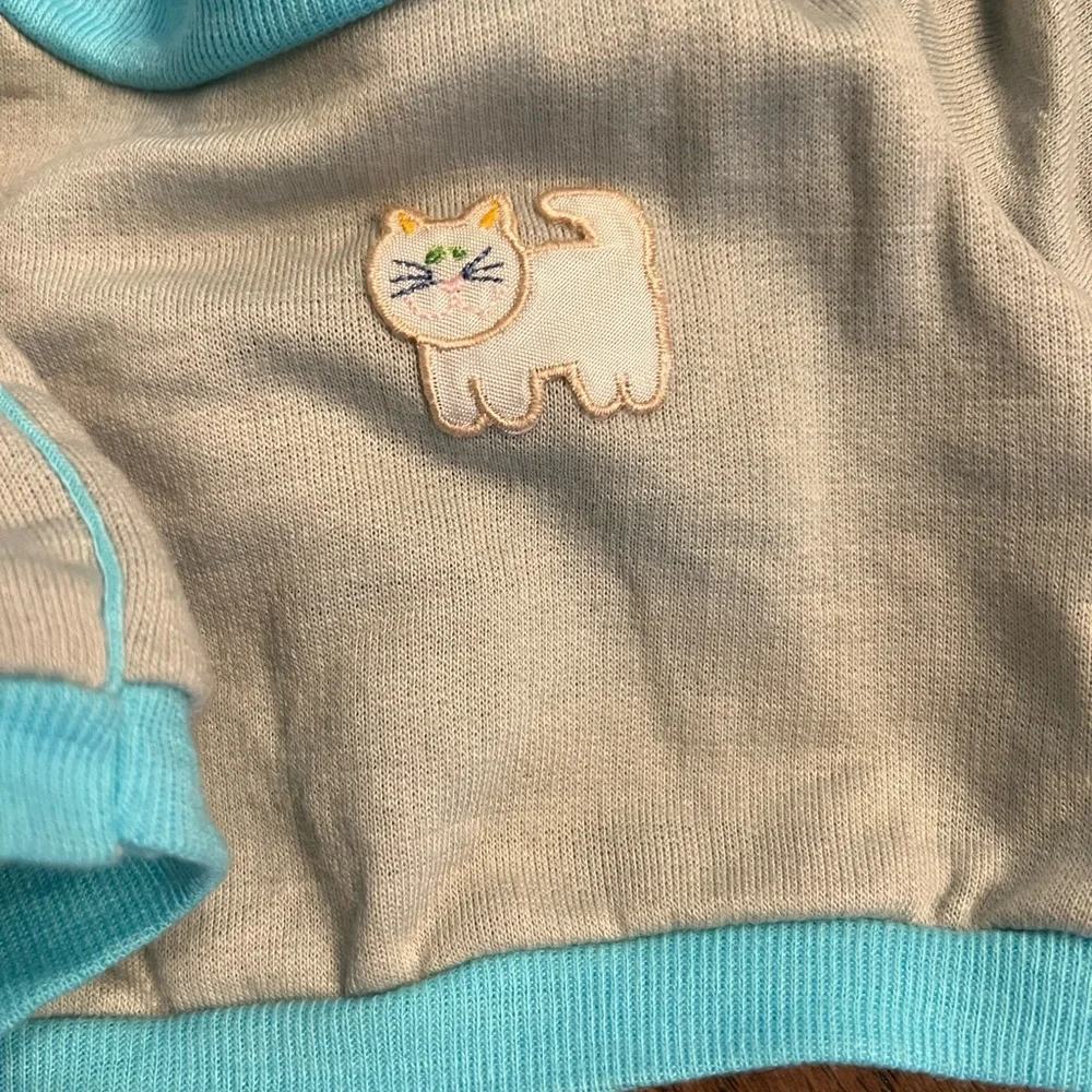 Vintage Cabbage Patch Gray and Blue Baby Doll Outfit Jogger with Cat Embroidery